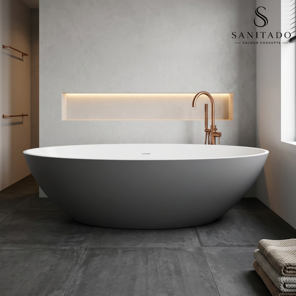 Vrijstaand ligbad Sanitado Elements Just New solid surface 180x85cm grijs en wit
