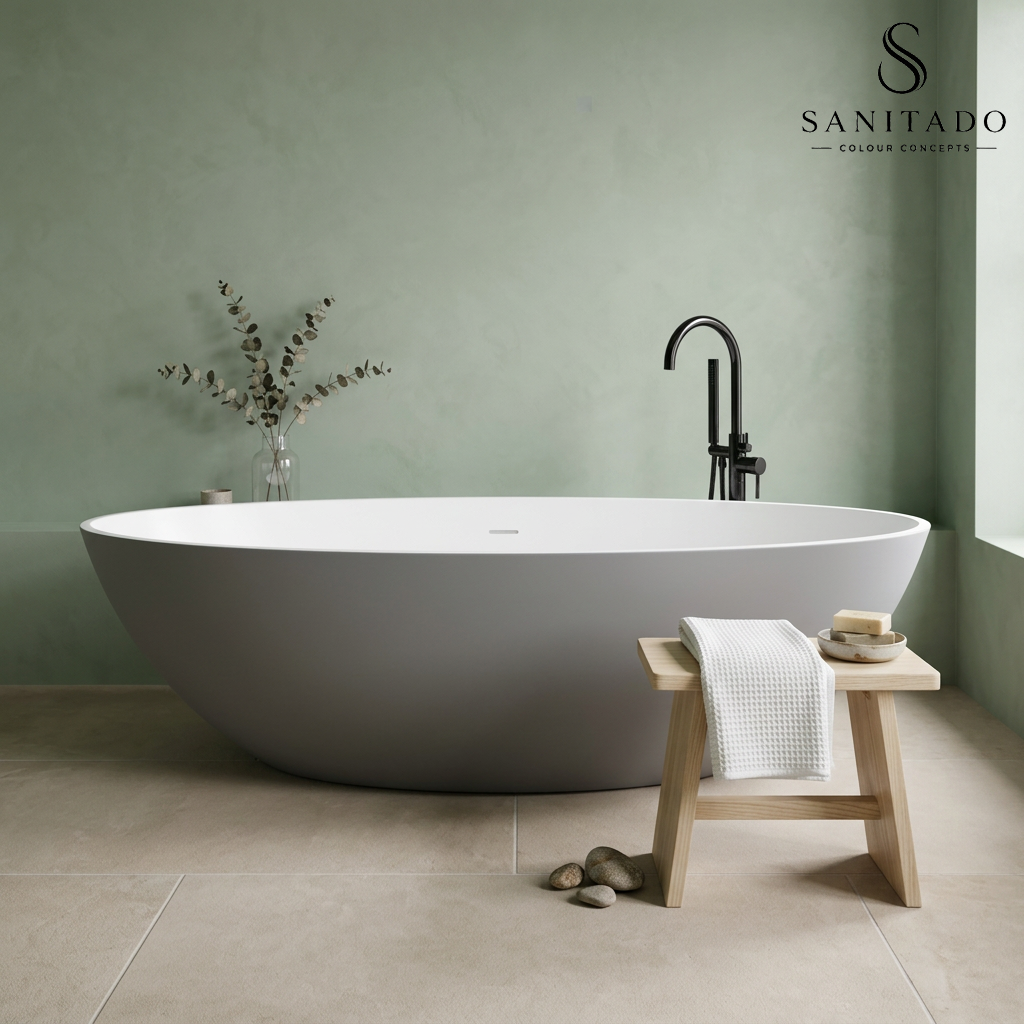 Vrijstaand ligbad Sanitado Elements Just New solid surface 180x85cm grijs en wit