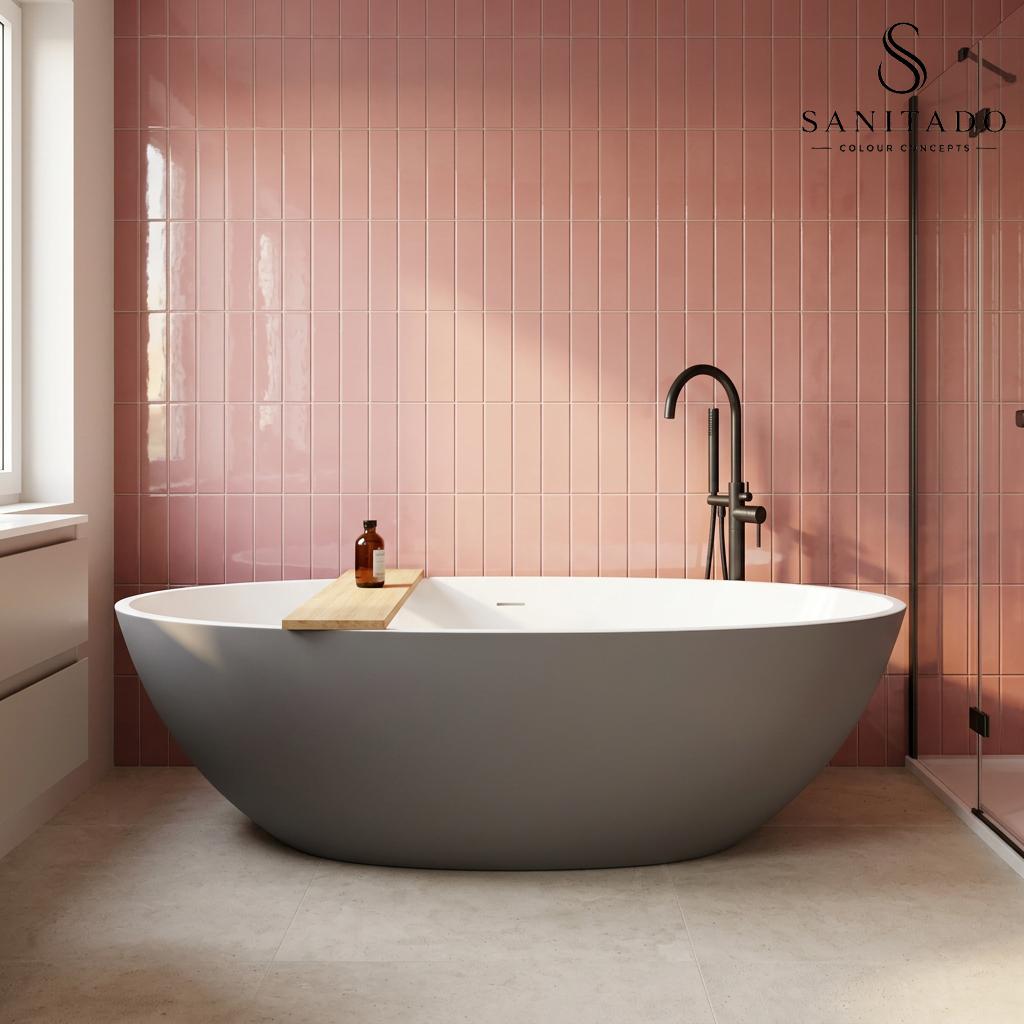 Vrijstaand ligbad Sanitado Elements Just New solid surface 180x85cm grijs en wit