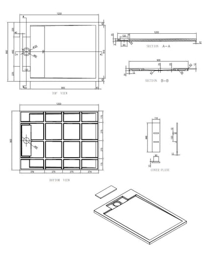 Sanitado Elements Decent Douchebak Lava Grijs 120x90cm Solid Surface