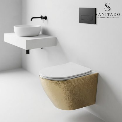 Wandcloset Sanitado Industry Goud Croco randloos met softclose toiletzitting in mat wit
