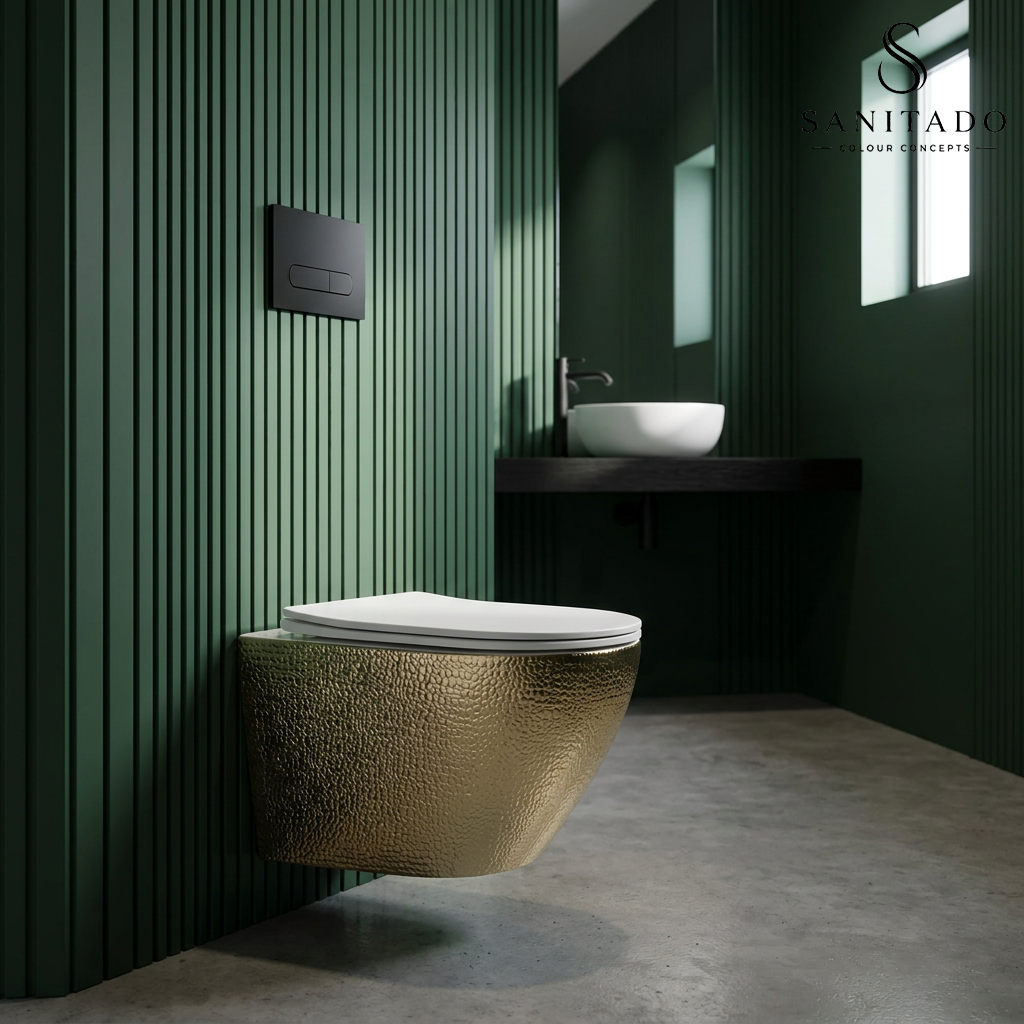 Wandcloset Sanitado Industry Goud Croco randloos met softclose toiletzitting in mat wit