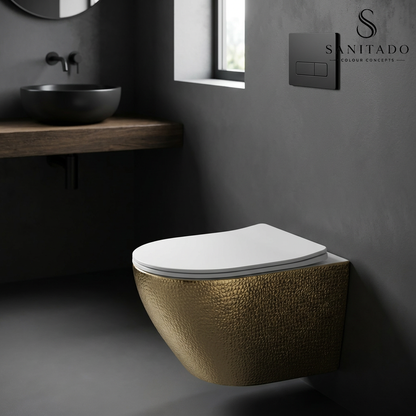 Wandcloset Sanitado Industry Goud Croco randloos met softclose toiletzitting in mat wit