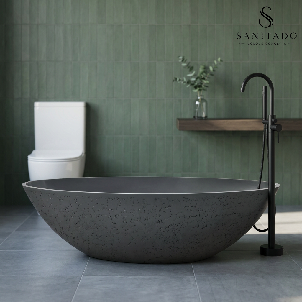 Vrijstaand ligbad Sanitado Elements Just New solid surface 180x85cm craquele grijs