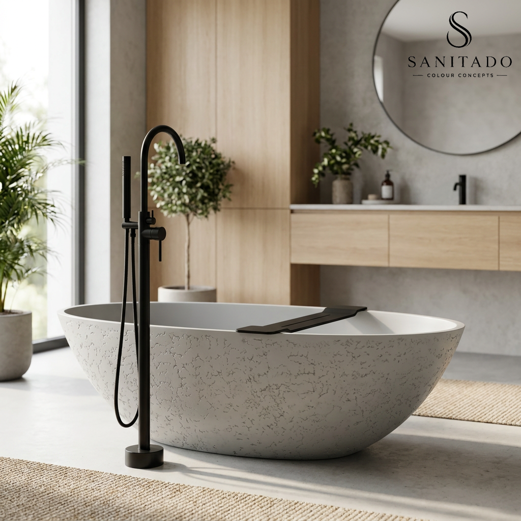 Vrijstaand ligbad Sanitado Elements Just New solid surface 180x85cm craquele grijs