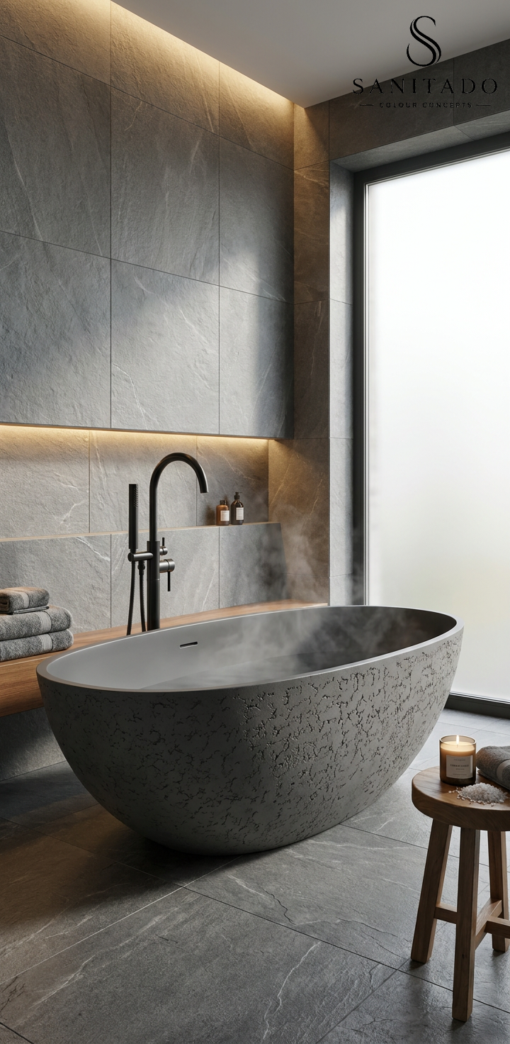 Vrijstaand ligbad Sanitado Elements Just New solid surface 180x85cm craquele grijs