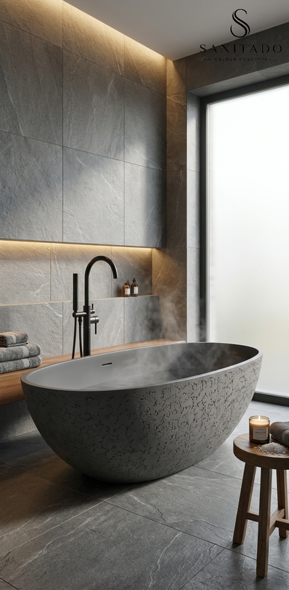 Vrijstaand ligbad Sanitado Elements Just New solid surface 180x85cm craquele grijs