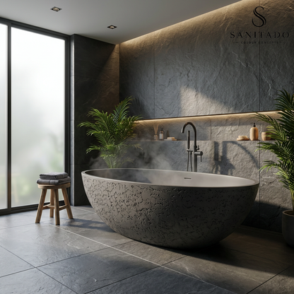 Vrijstaand ligbad Sanitado Elements Just New solid surface 180x85cm craquele grijs