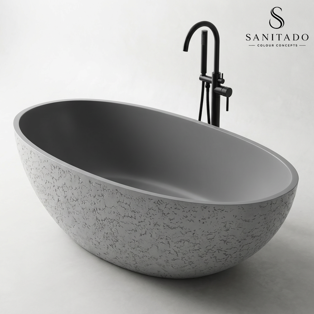 Vrijstaand ligbad Sanitado Elements Just New solid surface 180x85cm craquele grijs