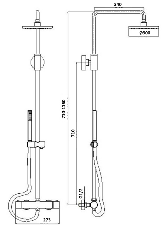 Complete thermostatische regendouche rond Sanitado Industry pary in mat zwart