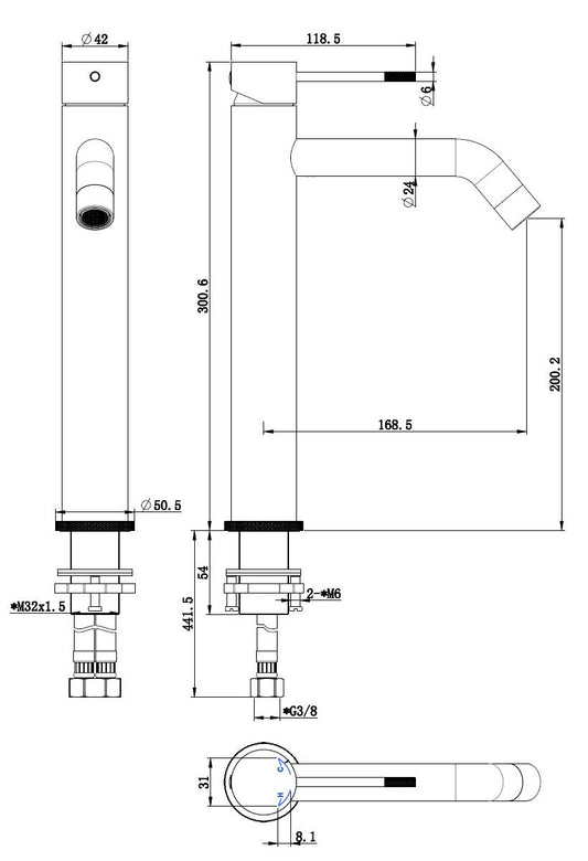 Wastafelmengkraan hoog Sanitado Industry Flow in mat zwart