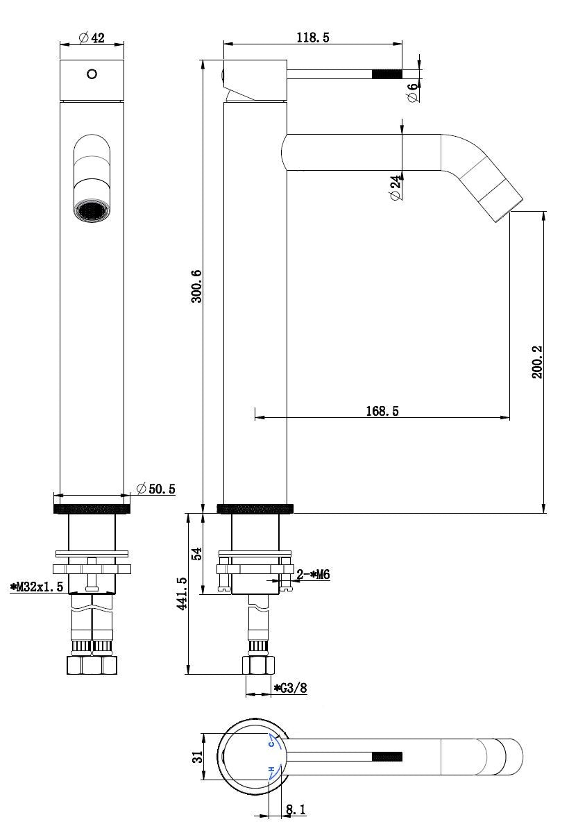 Wastafelmengkraan hoog Sanitado Industry Flow in gunmetal
