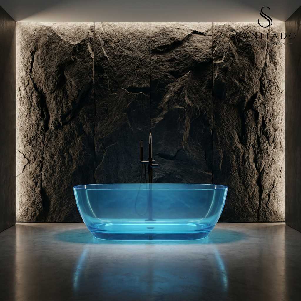 Vrijstaand ligbad Sanitado Rainbow Transparant 170x78cm blauw