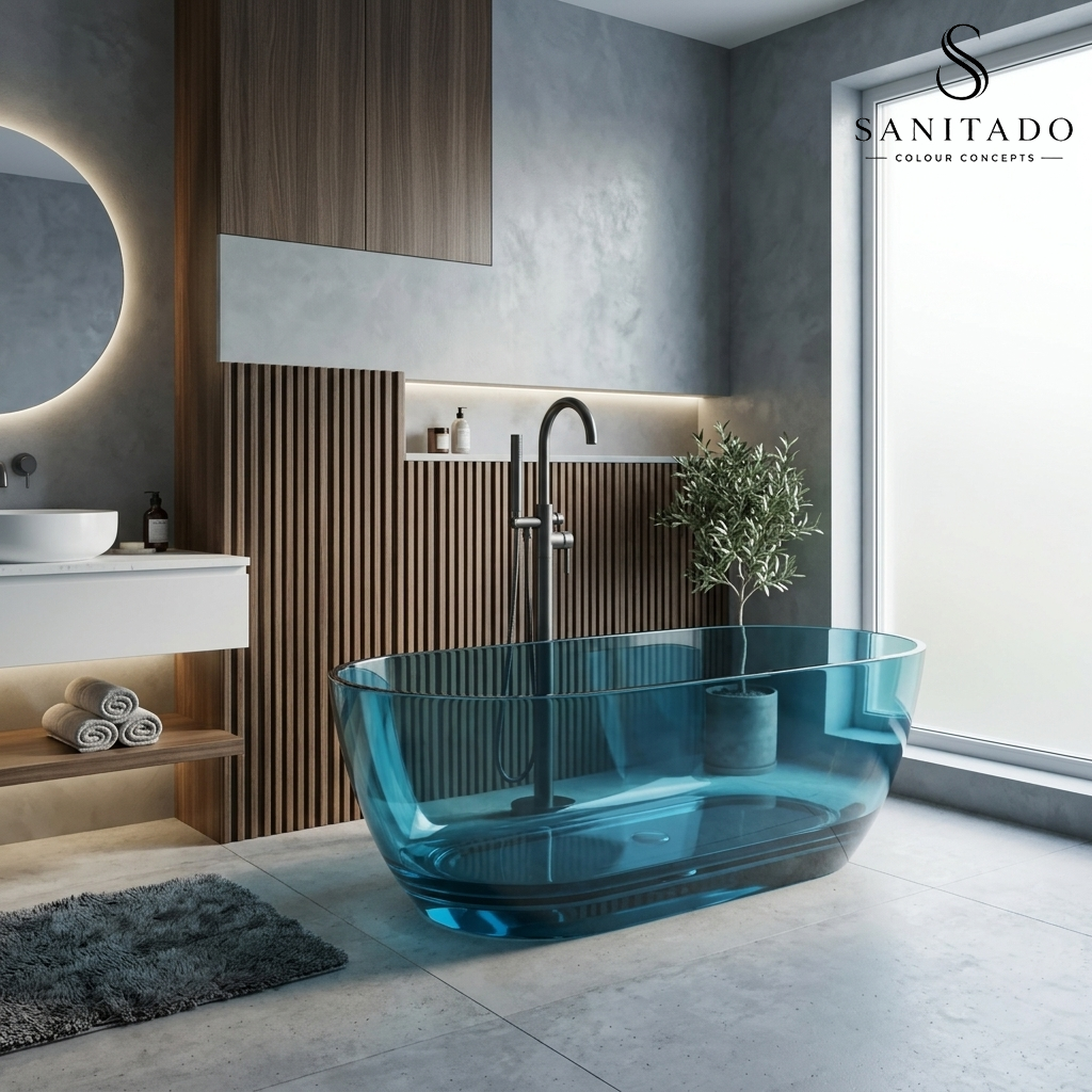 Vrijstaand ligbad Sanitado Rainbow Transparant 170x78cm blauw