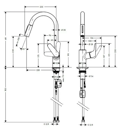 Keukenmengkraan Hansgrohe Focus M41 240 met uittrekbare uitloop in chroom