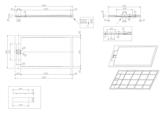 Sanitado Elements Decent Douchebak Mat Wit 160x90cm Solid Surface