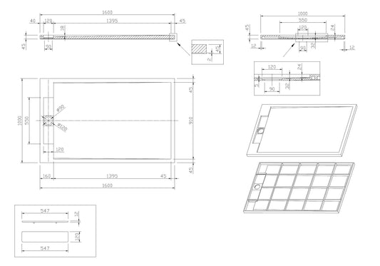 Sanitado Elements Decent Douchebak Mat Wit 160x100cm Solid Surface