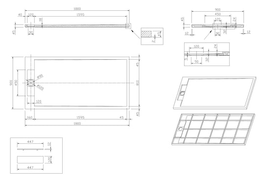 Sanitado Elements Decent Douchebak Mat Wit 180x90cm Solid Surface