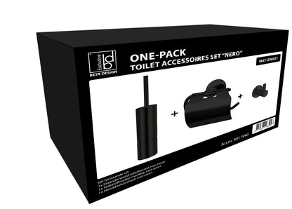Toiletaccessoires set Sanitado Industry met borstel, rolhouder met klep en handdoekhaak in mat zwart
