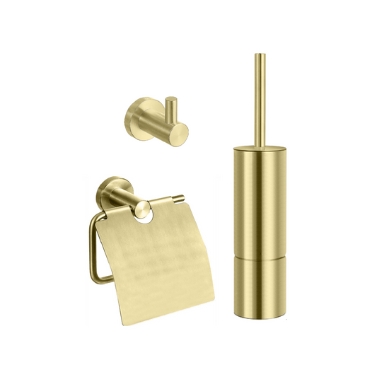 Toiletaccessoires set Sanitado Industry met borstel, rolhouder met klep en handdoekhaak in mat goud