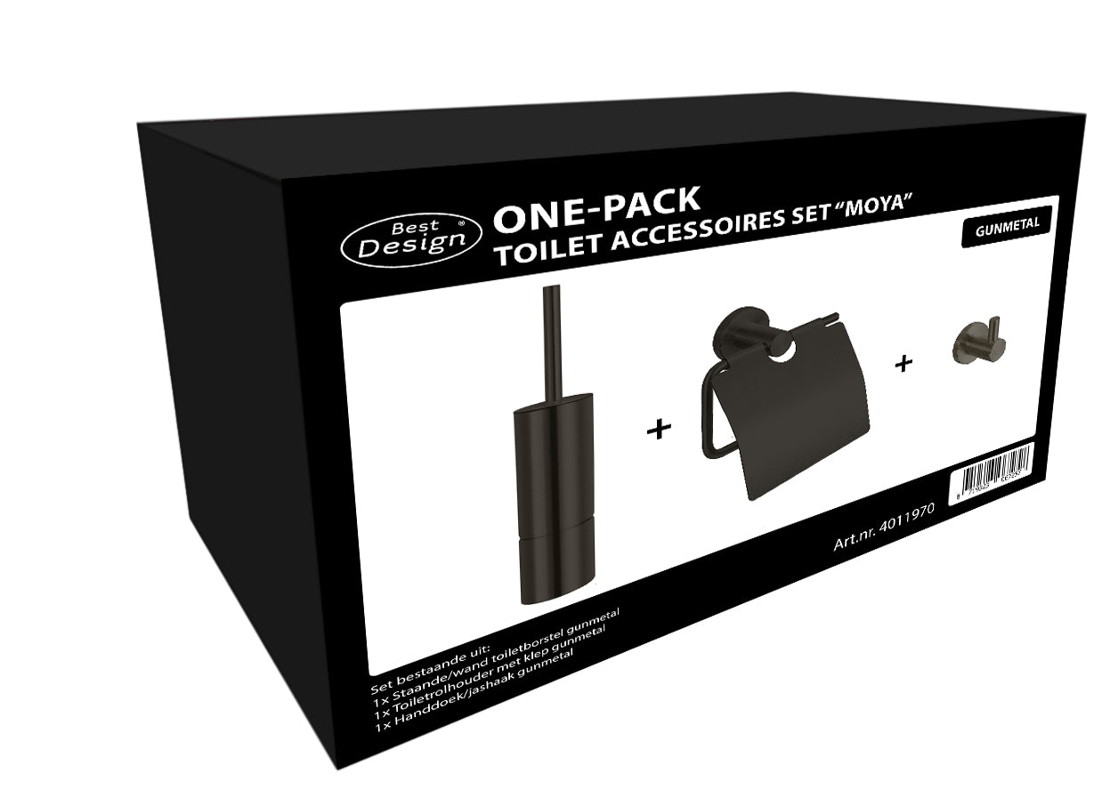 Toiletaccessoires set Sanitado Industry met borstel, rolhouder met klep en handdoekhaak in gunmetal