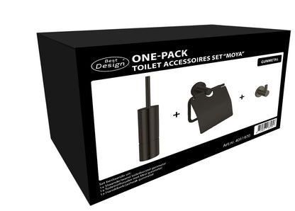Toiletaccessoires set Sanitado Industry met borstel, rolhouder met klep en handdoekhaak in gunmetal