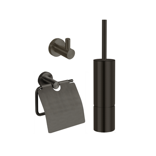 Toiletaccessoires set Sanitado Industry met borstel, rolhouder met klep en handdoekhaak in gunmetal