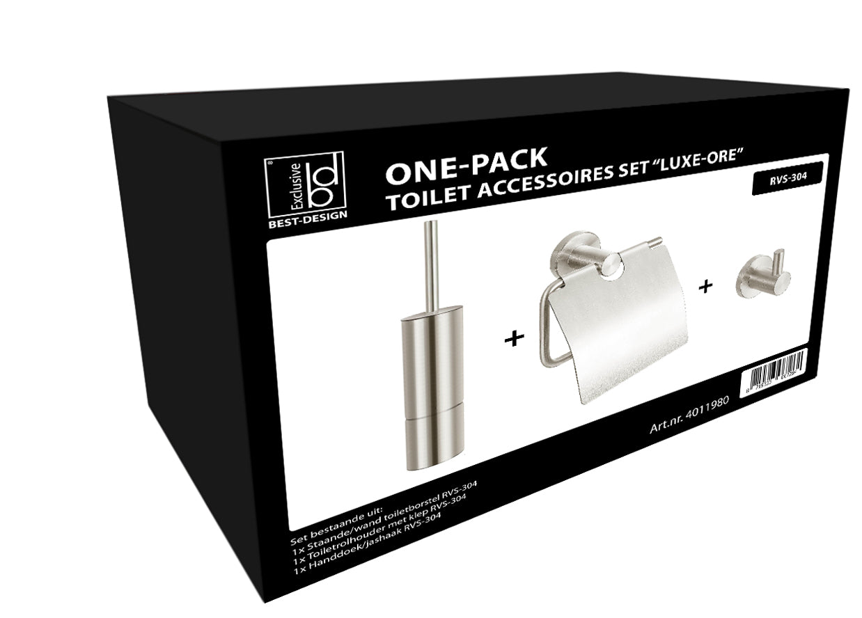 Toiletaccessoires set Sanitado Industry met borstel, rolhouder en handdoekhaak in RVS