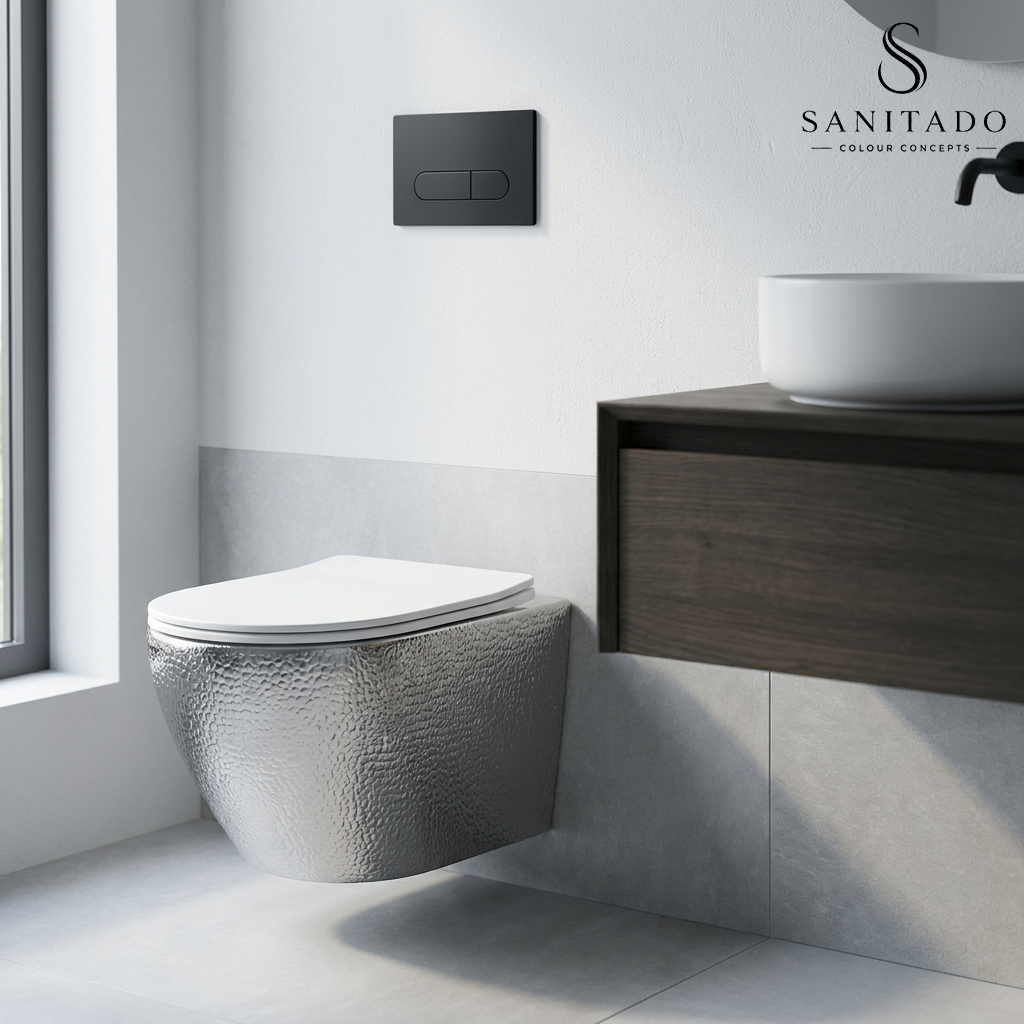 Wandcloset Sanitado Industry Silver Croco randloos met softclose toiletzitting in mat wit