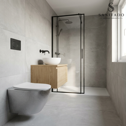 Wandcloset Sanitado Industry Silver Croco randloos met softclose toiletzitting in mat wit