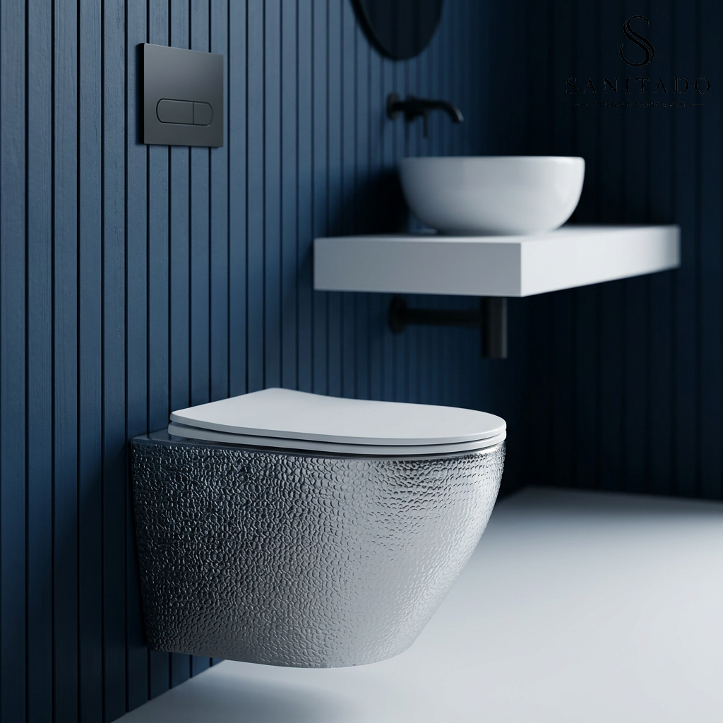 Wandcloset Sanitado Industry Silver Croco randloos met softclose toiletzitting in mat wit