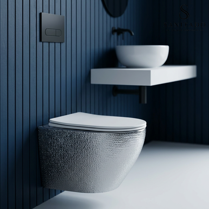 Wandcloset Sanitado Industry Silver Croco randloos met softclose toiletzitting in mat wit