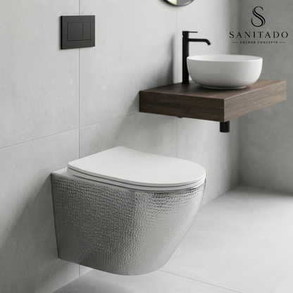 Wandcloset Sanitado Industry Silver Croco randloos met softclose toiletzitting in mat wit