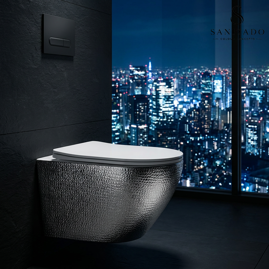 Wandcloset Sanitado Industry Silver Croco randloos met softclose toiletzitting in mat wit