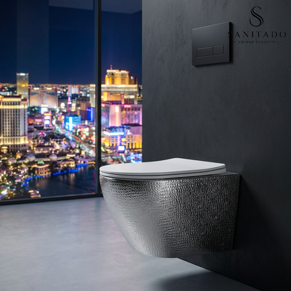 Wandcloset Sanitado Industry Silver Croco randloos met softclose toiletzitting in mat wit