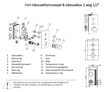 Inbouw douchethermostaat Sanitado Industry Click met inbouwbox en afdekplaat in mat goud