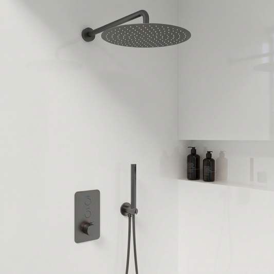 Complete inbouwdouche Sanitado Industry Click met 30cm stortdouche en handdouche in gunmetal