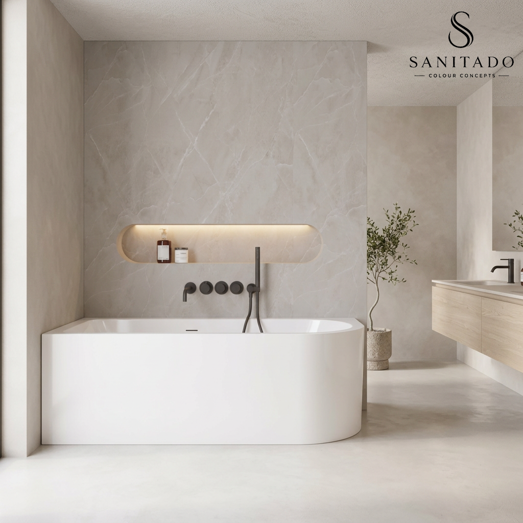 Half vrijstaand hoekbad links Sanitado Elements Living 180x80cm mat wit