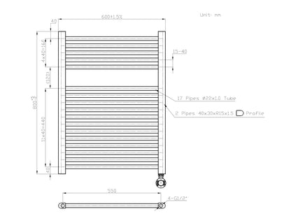Elektrische handdoekradiator Sanitado Elements mat wit 380W 800x600mm