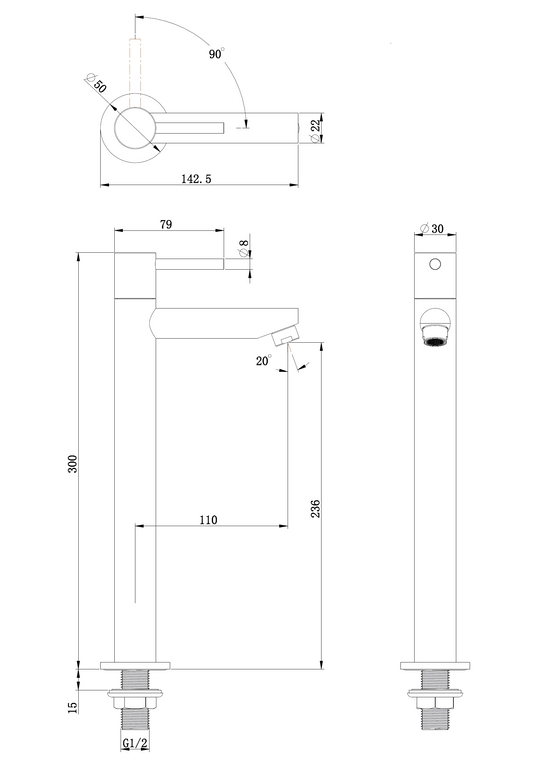 Fonteinkraan hoog rechte uitloop Sanitado Industry Aquador in mat zwart