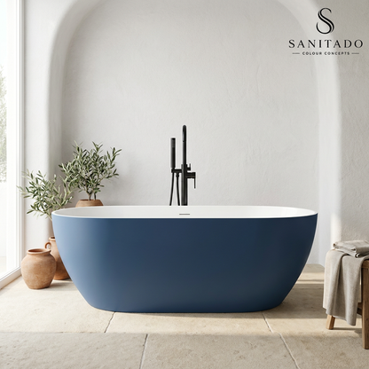 Vrijstaand ligbad Sanitado Rainbow Friday Blue 178x78cm mat blauw en glanzend wit