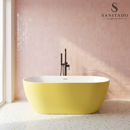 Vrijstaand ligbad Sanitado Rainbow Friday Yellow 178x78cm mat geel en glanzend wit