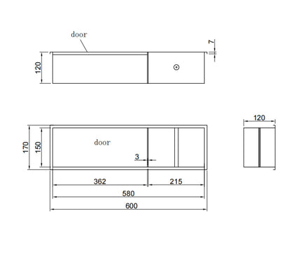 Badkamer inbouwnis 60x16x12cm Sanitado Industry toiletrolhouder en opbergkast in gunmetal