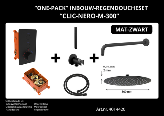 Complete inbouwdouche Sanitado Industry Click met 30cm stortdouche en handdouche in mat zwart