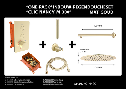 Complete inbouwdouche Sanitado Industry Click met 30cm stortdouche en handdouche in mat goud