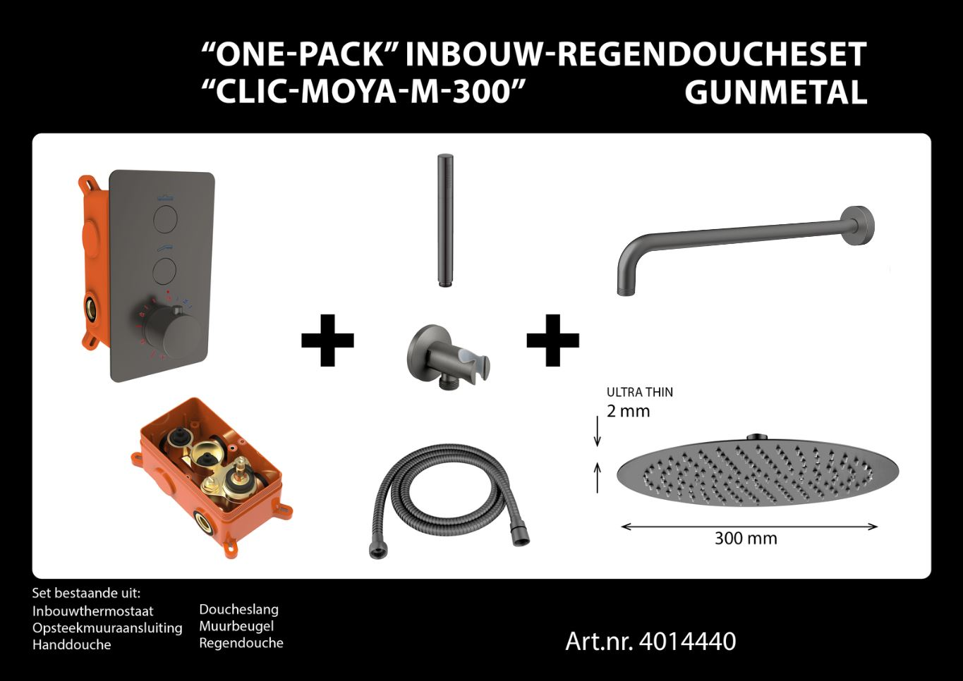 Complete inbouwdouche Sanitado Industry Click met 30cm stortdouche en handdouche in gunmetal