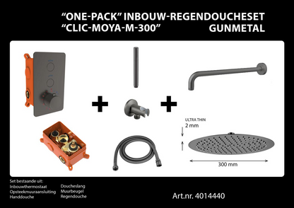 Complete inbouwdouche Sanitado Industry Click met 30cm stortdouche en handdouche in gunmetal
