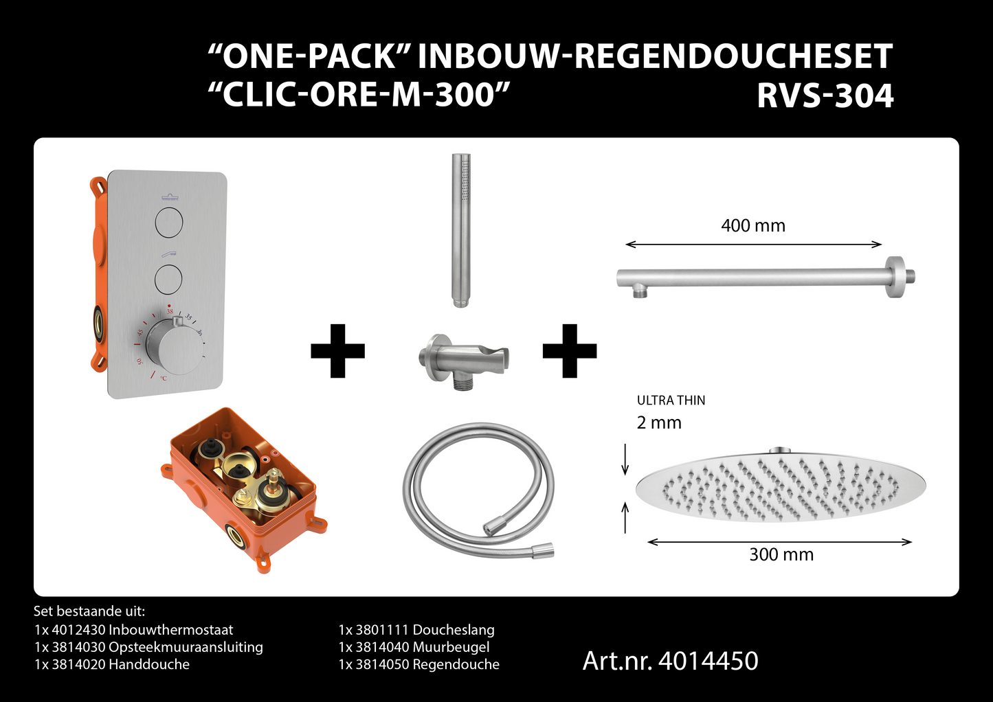 Complete inbouwdouche Sanitado Industry Click met 30cm stortdouche en handdouche in RVS