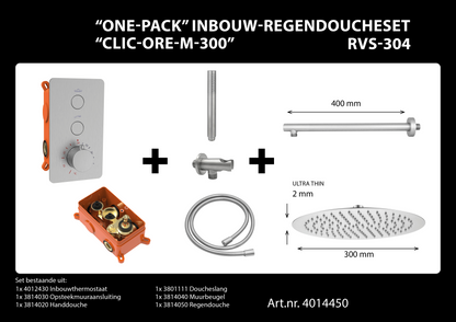 Complete inbouwdouche Sanitado Industry Click met 30cm stortdouche en handdouche in RVS