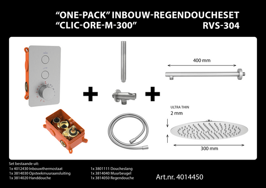 Complete inbouwdouche Sanitado Industry Click met 30cm stortdouche en handdouche in RVS